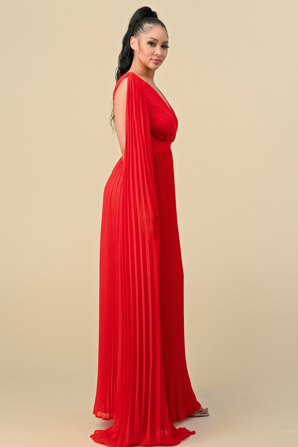 Formal Dresses Long Sleeveless Pleated Maxi Dress Tomato Red
