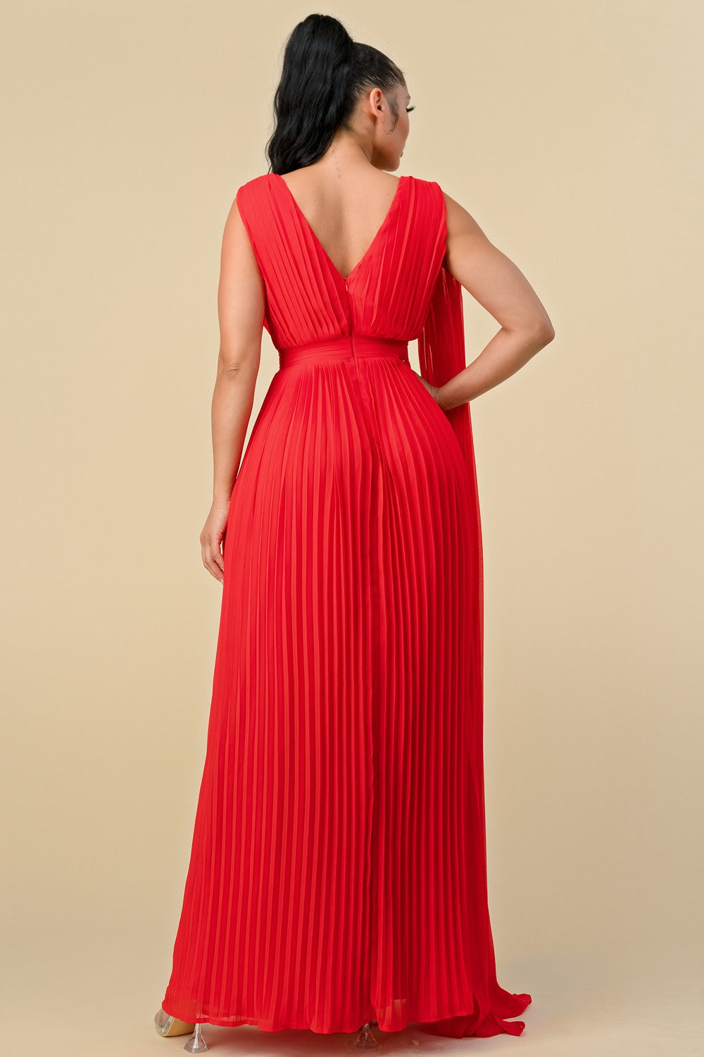 Pocket Pleated Long Sleeve Women Maxi Dress main image 0