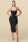 Cocktail Dresses Spaghetti Strap Fitted Slit Midi Length Dress Black