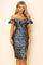 Cocktail Dresses Short Leopard Print Off Shoulder Fitted Dress Black