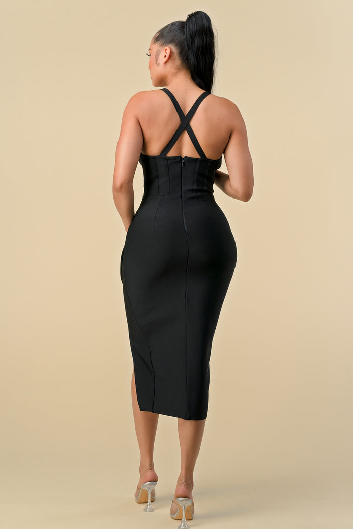 Cocktail Dresses Short Sleeveless Fitted Midi Dress Black