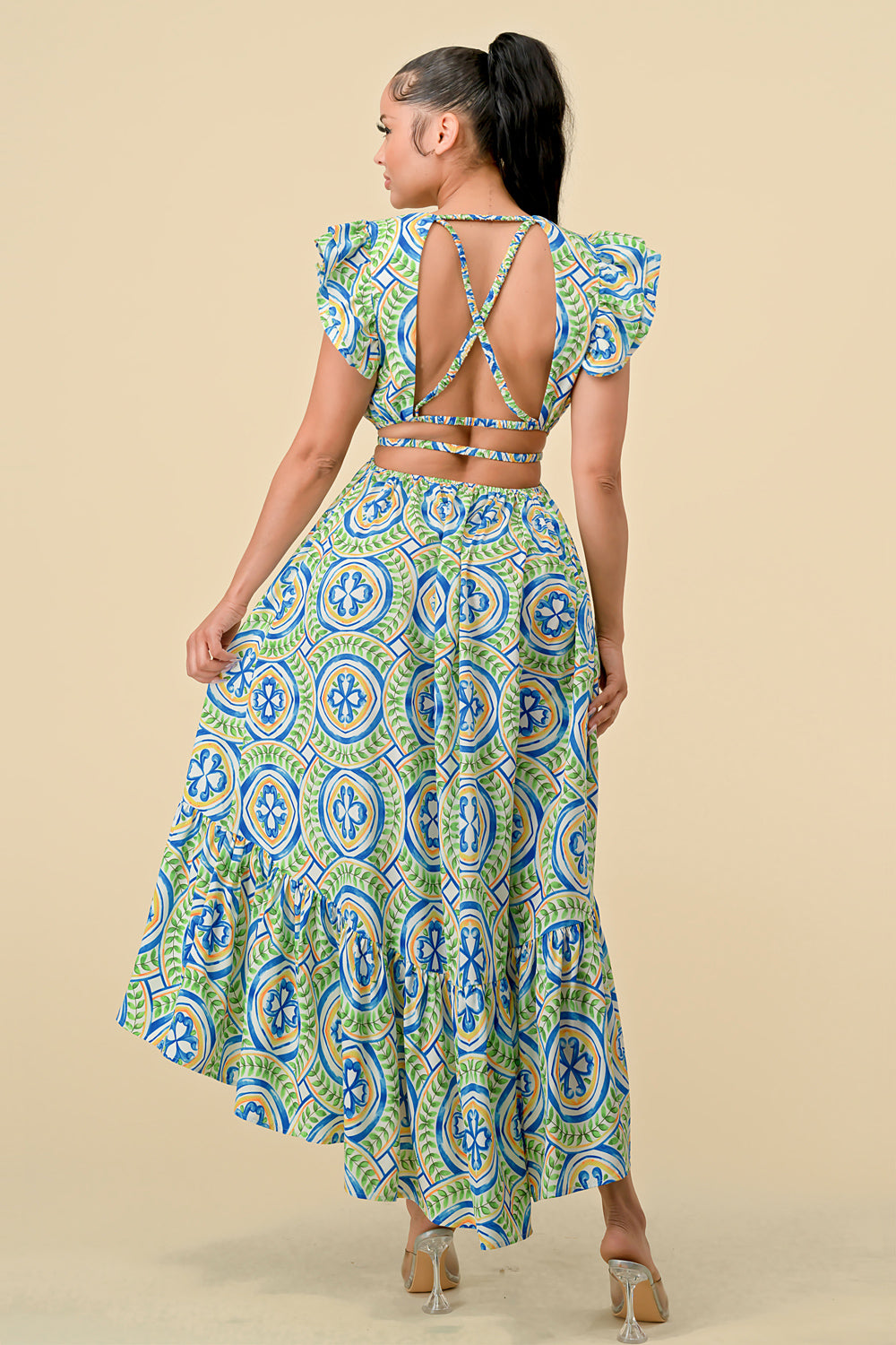 Green waist cutout dress