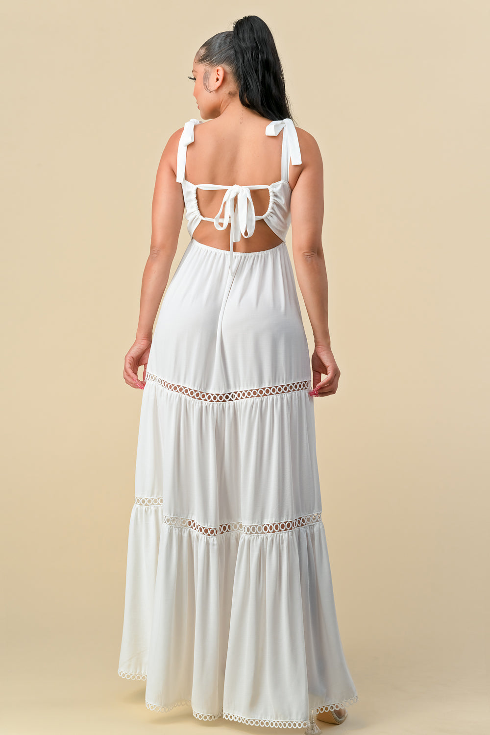 Scallop Tie Strap Midi Dress