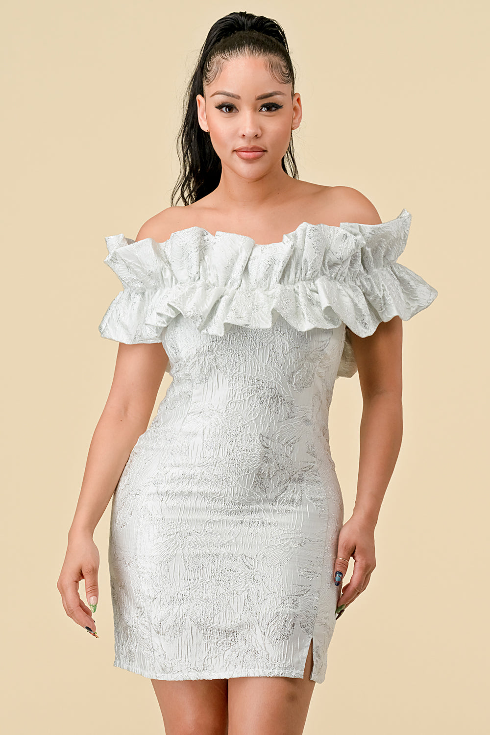 Off-White Open Back Ruffles A-Line Short Party Dress
