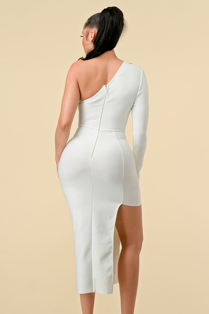 Cocktail Dresses One Shoulder Cut Out Midi Dress Off White
