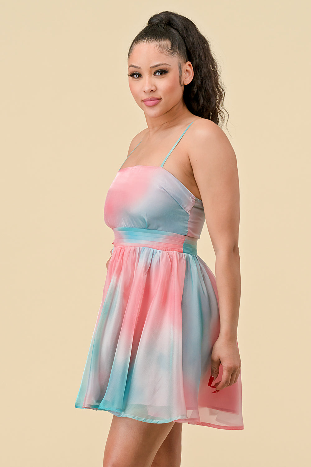 Short Spaghetti Strap Printed Chiffon Dress
