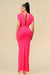 Formal Dresses Long V Neck Waist Twisted Dress Hot Pink