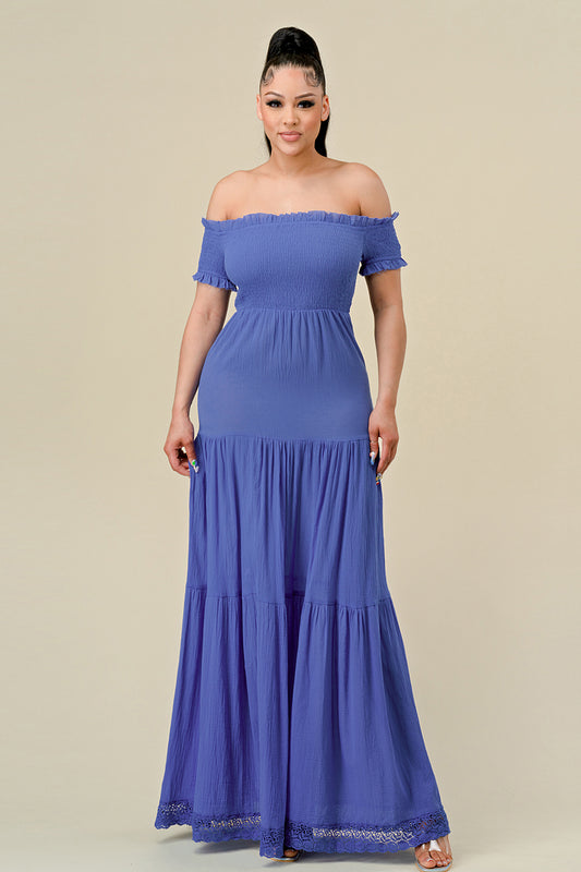 Formal Dresses Long Off Shoulder Ruched Maxi Dress Deep Blue