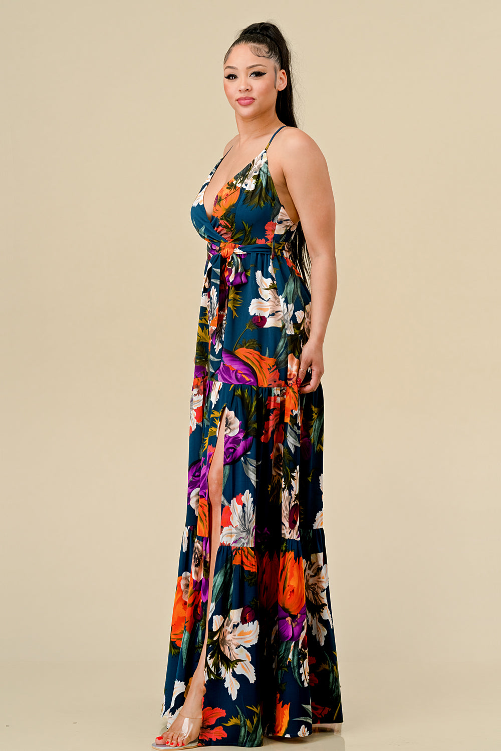 Formal Dresses Long Floral Printed Maxi Dress Teal Combo