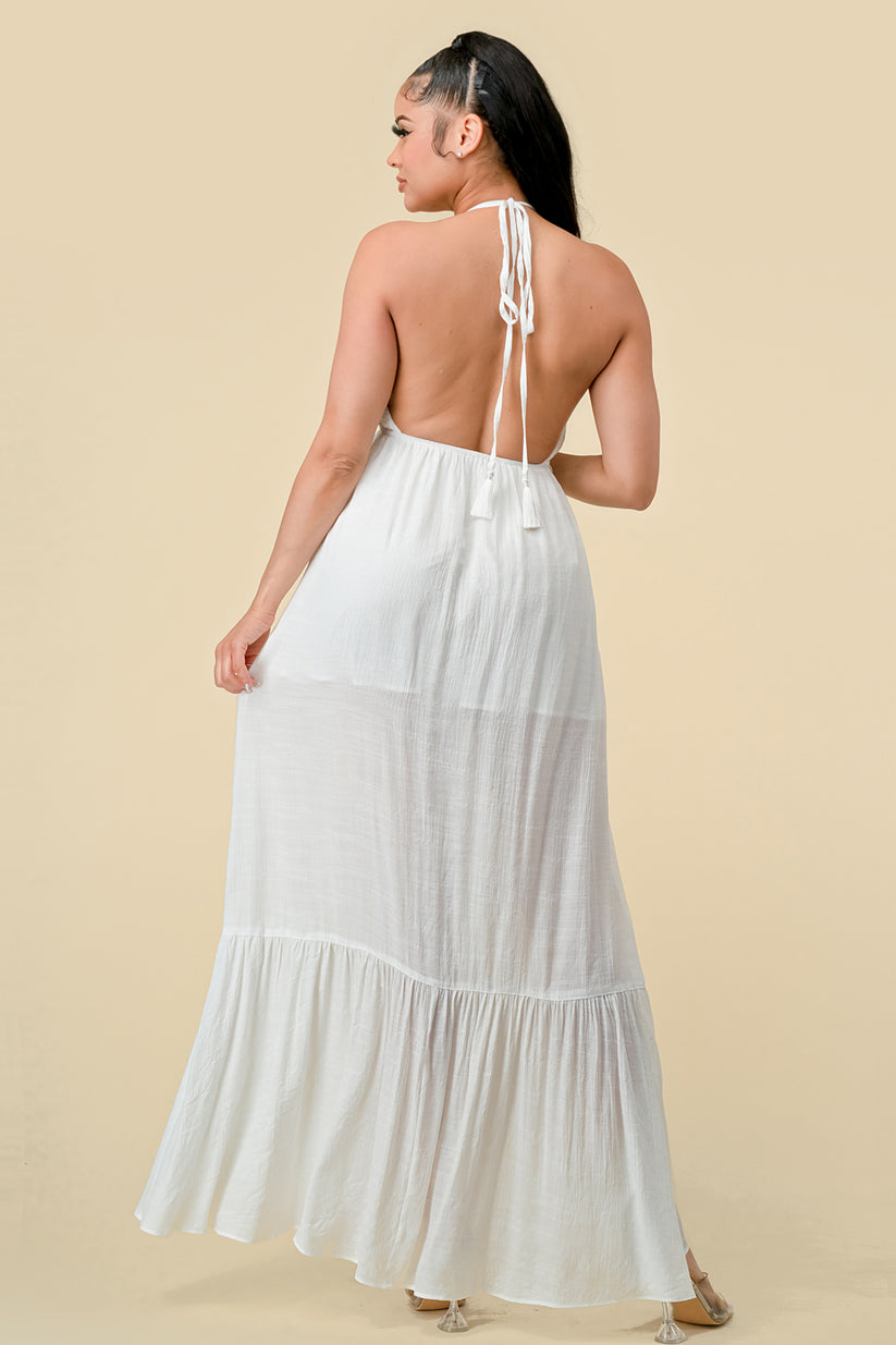 Halter self tie o ring print slit maxi dress main image 0