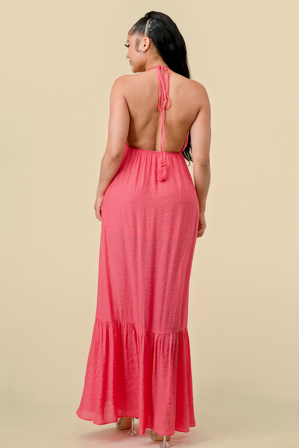 Halter Linen Slit Maxi Dress