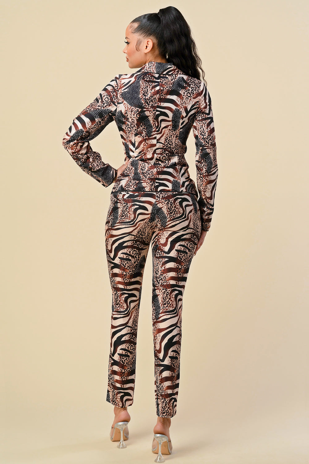 Long Sleeve Printed Blazer Pant Set