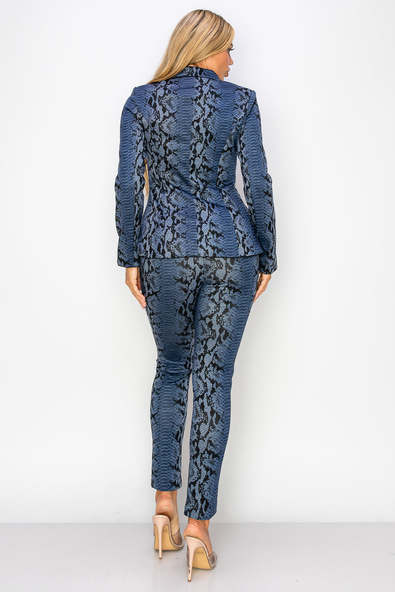 Long Sleeve Printed Blazer Pant Set