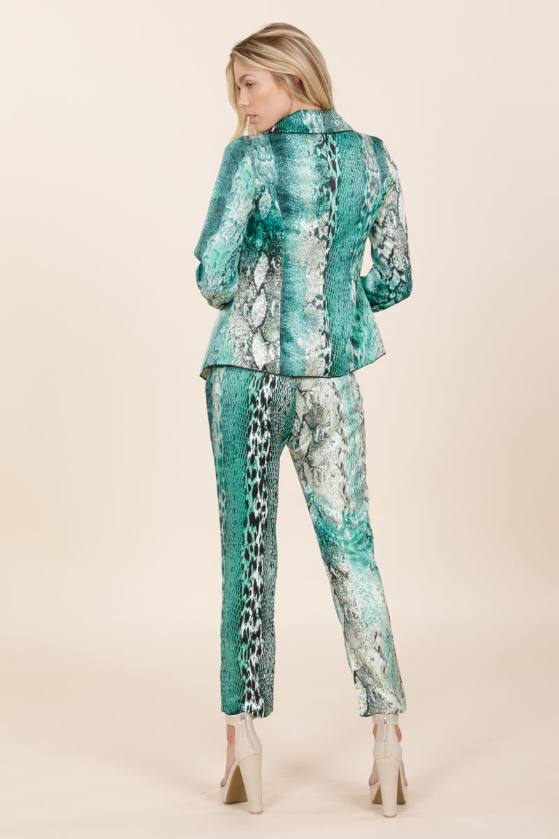 Long Sleeve Printed Blazer Pant Set