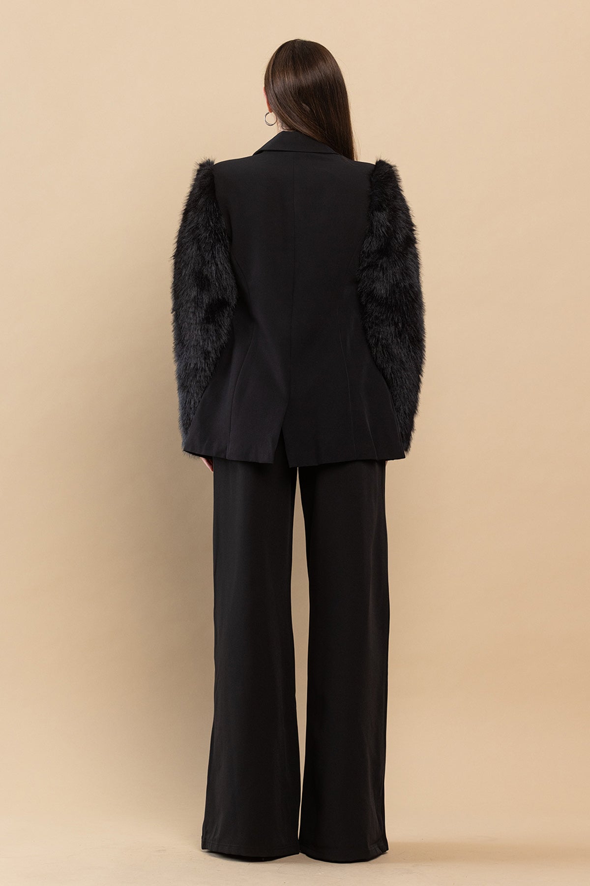 Faux Fur Sleeves Blazer Pant Set