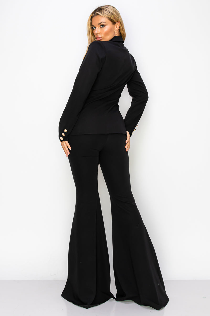 Long Sleeve Flare Blazer Pant Set