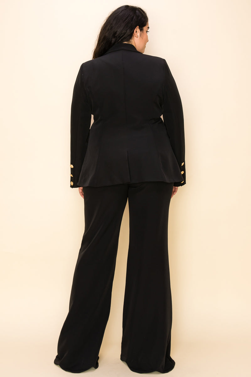 Plus Size Button Detail Jacket Pant Set