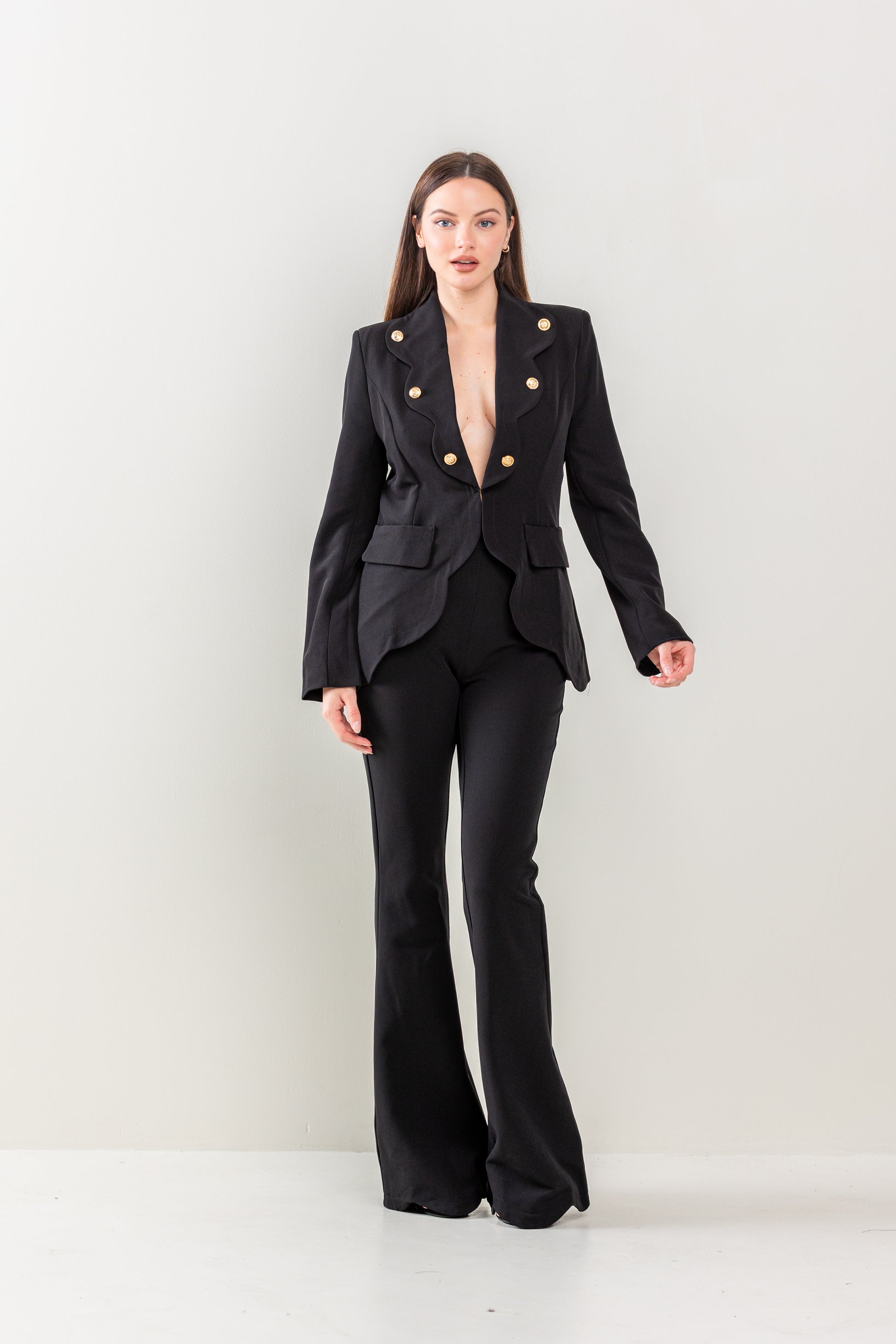 Long Sleeve Button Detail Jacket Pant Set