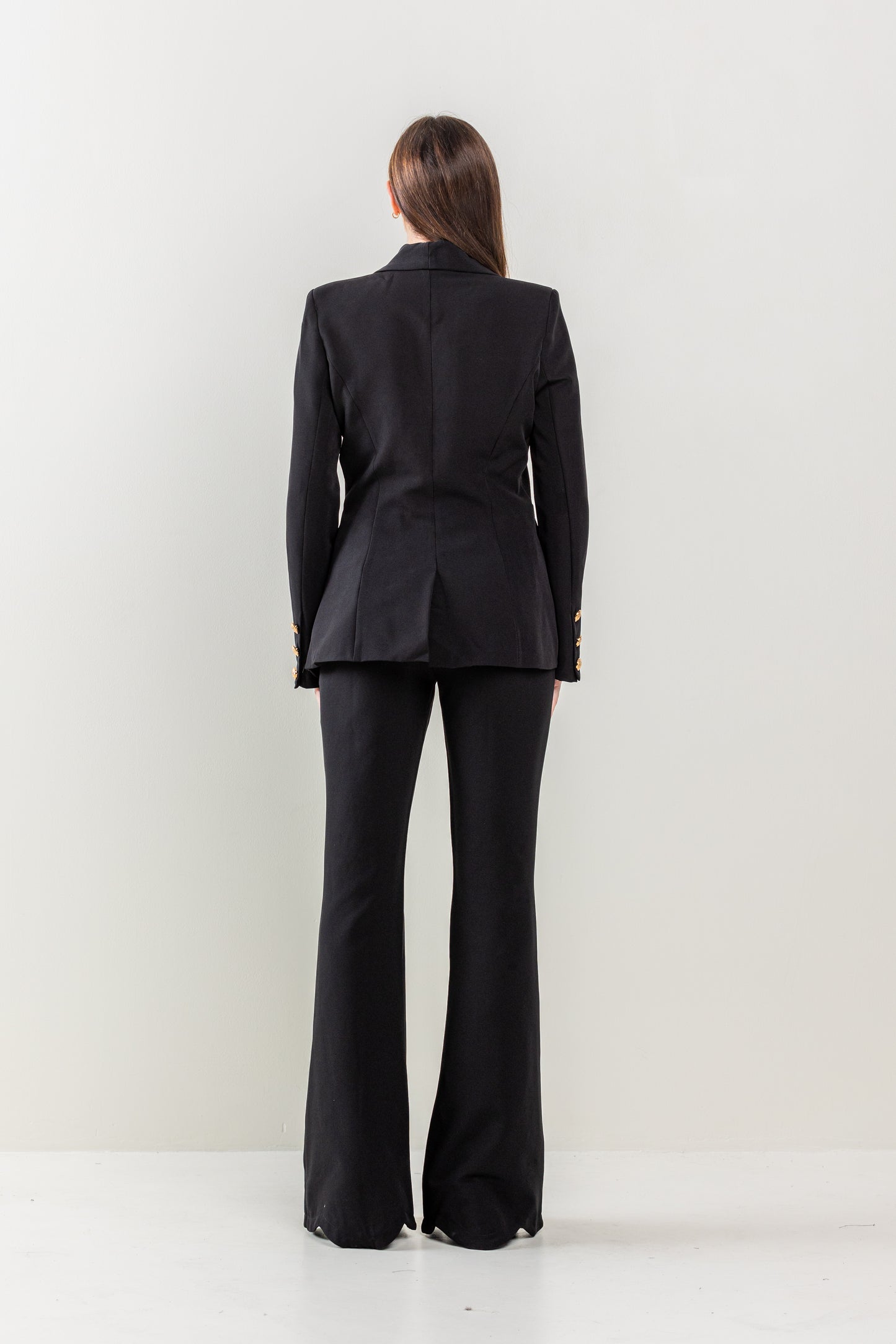 Pant Suit Long Sleeve Button Detail Jacket Pant Set Black