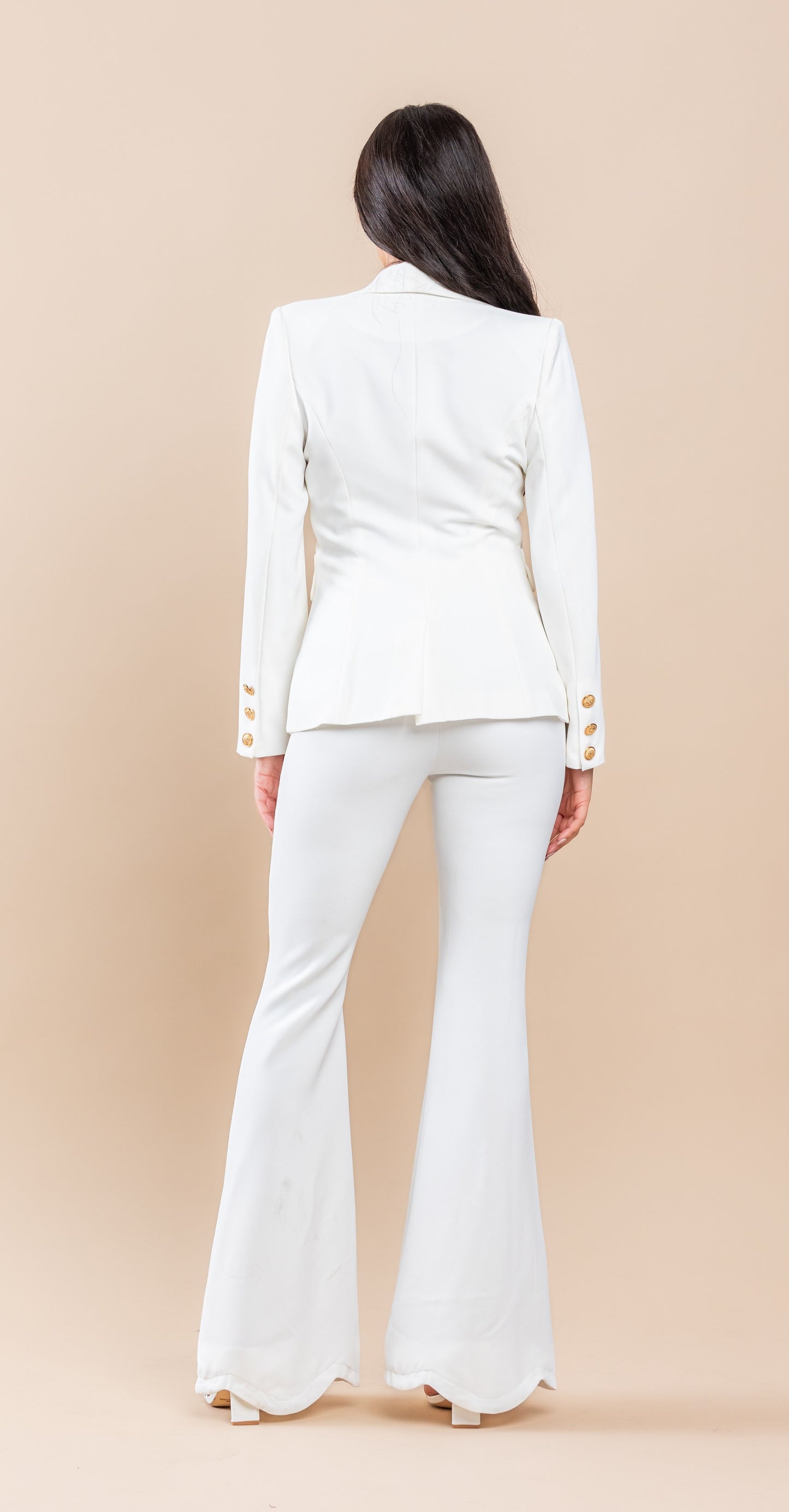 Pant Suit Long Sleeve Button Detail Jacket Pant Set Off White