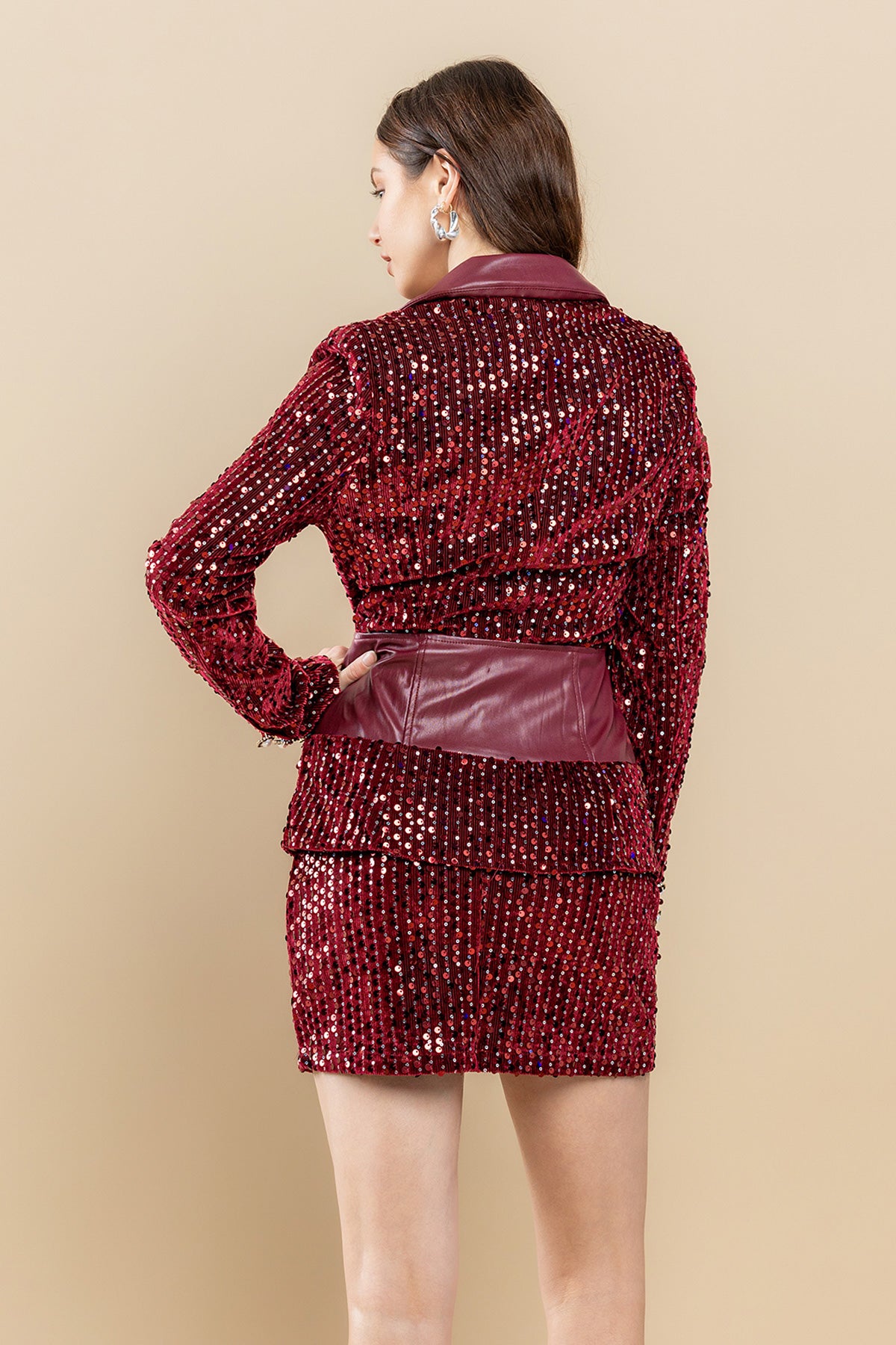 Sequin Zip Up Long Sleeve Jacket Shirt Set