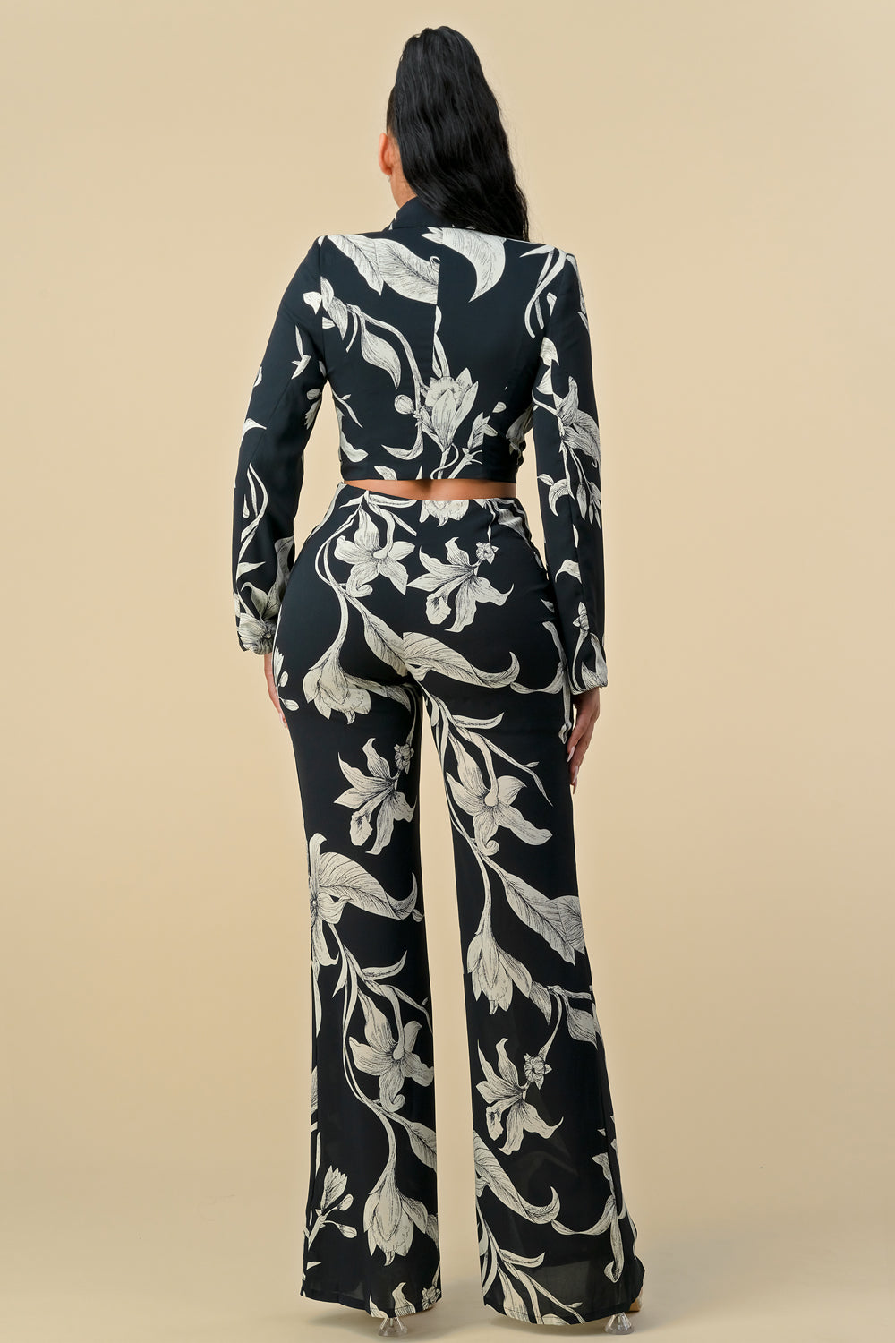 Long Sleeve Crop Blazer Print Pant Set