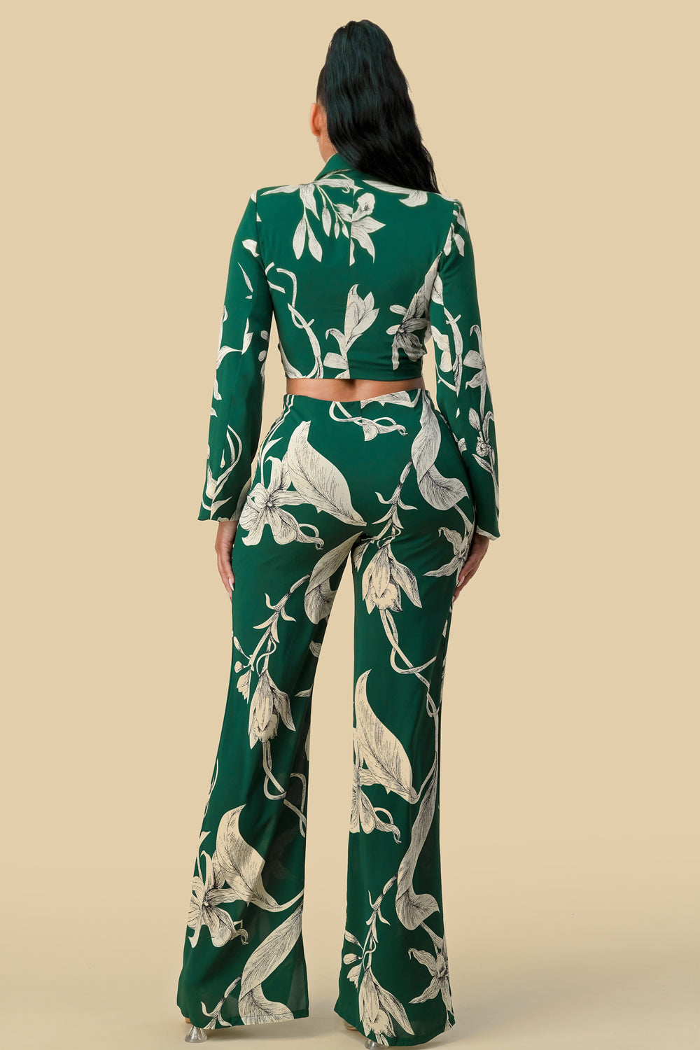 Long Sleeve Crop Blazer Print Pant Set