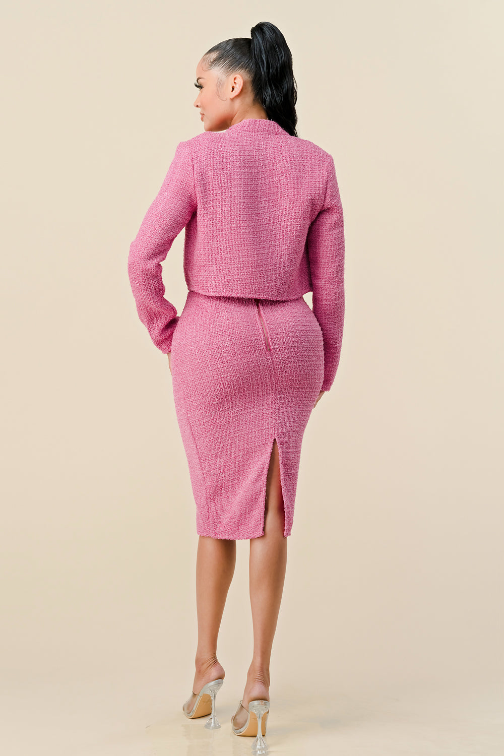 Three Piece Jacket Knee Length Skirt Set