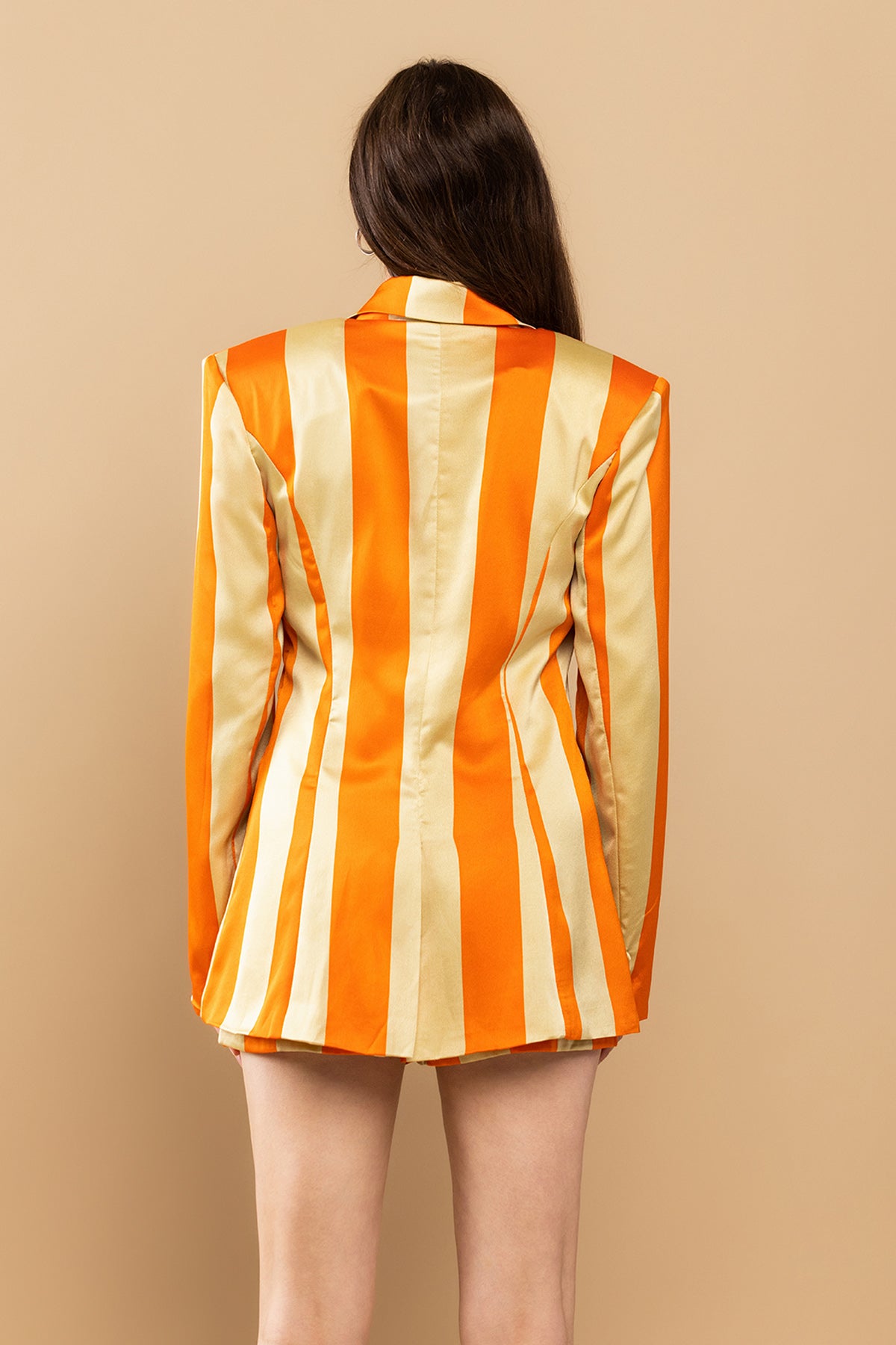 Pant Suit Long Sleeve Jacket Short Set Orange/Taupe