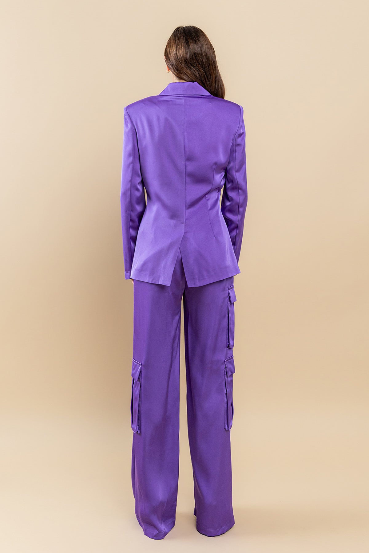 Violet Solid Cargo Pocket Jacket Pant Set for $99.99 – The Dress Outlet