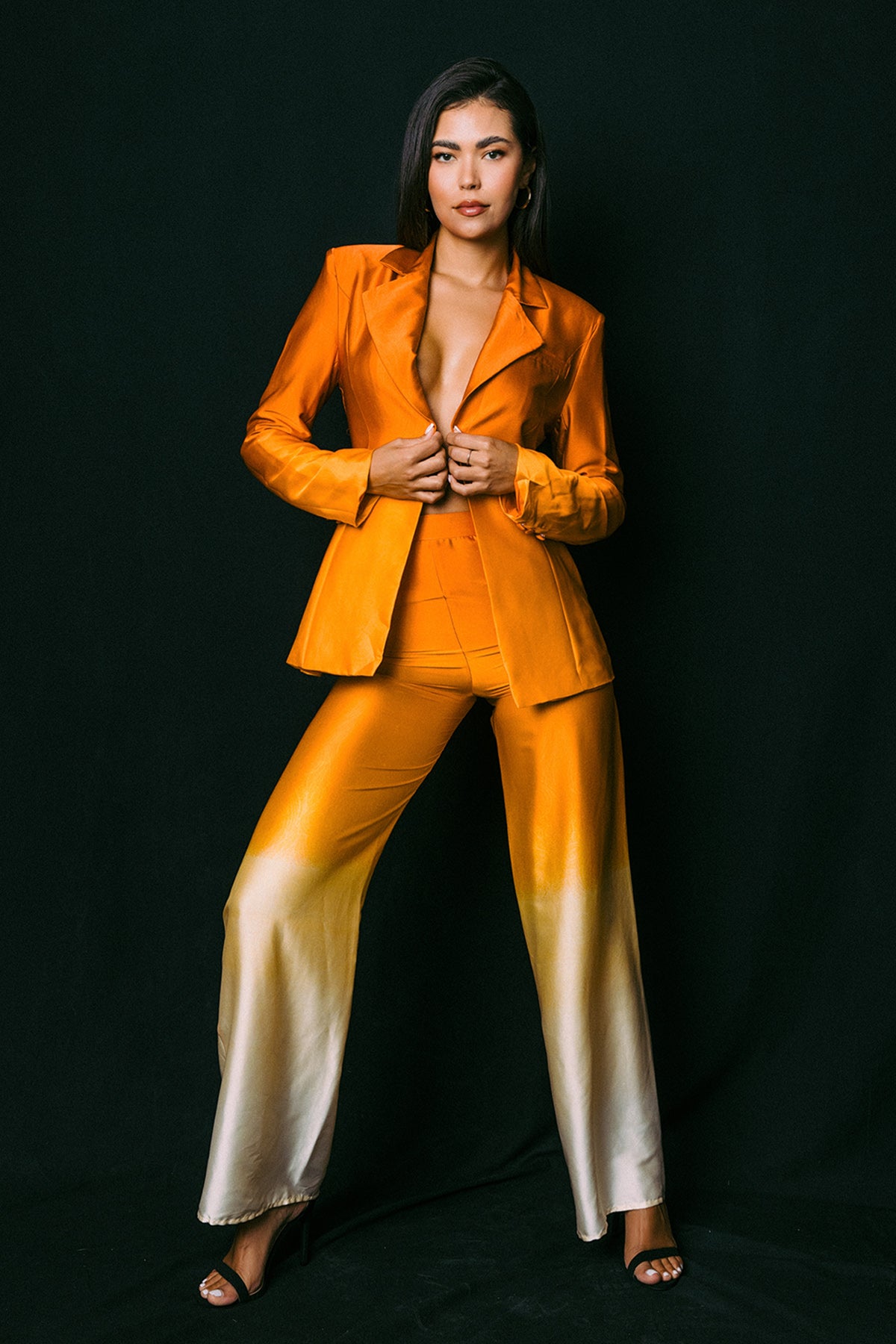 Orange Combo Ombre Jacket Pant Set Formal Dresses Gowns