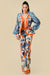 Pant Suit Printed Kimono Blazer Pant Set Charcoal/Orange