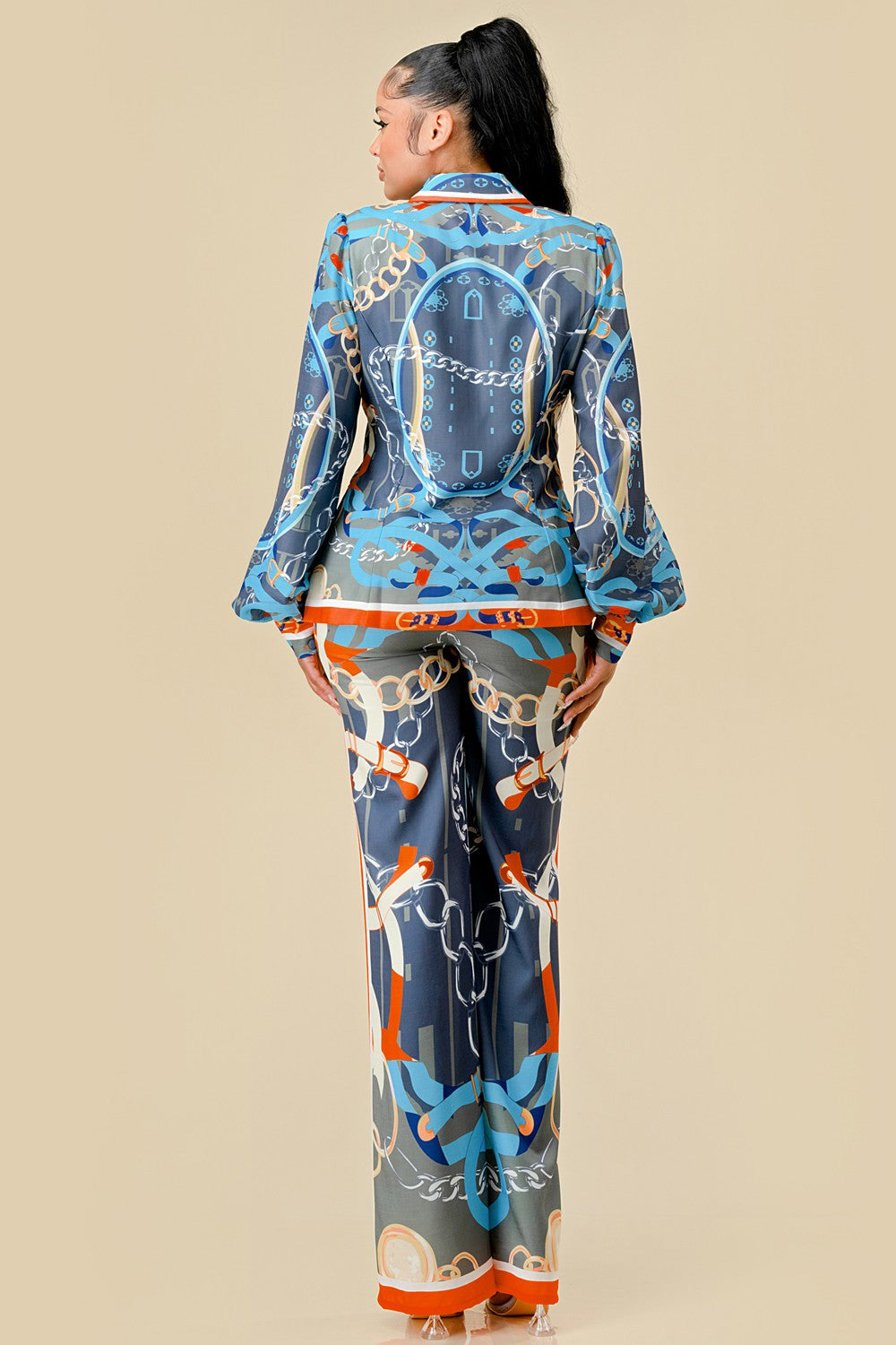 Printed Kimono Blazer Pant Set