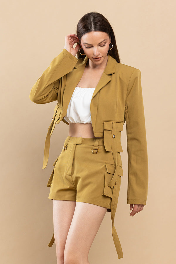 Crop Blazer Short Pant Set