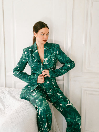 Pant Suit Tie Dye Floral Blazer Pant Set Hunter Green