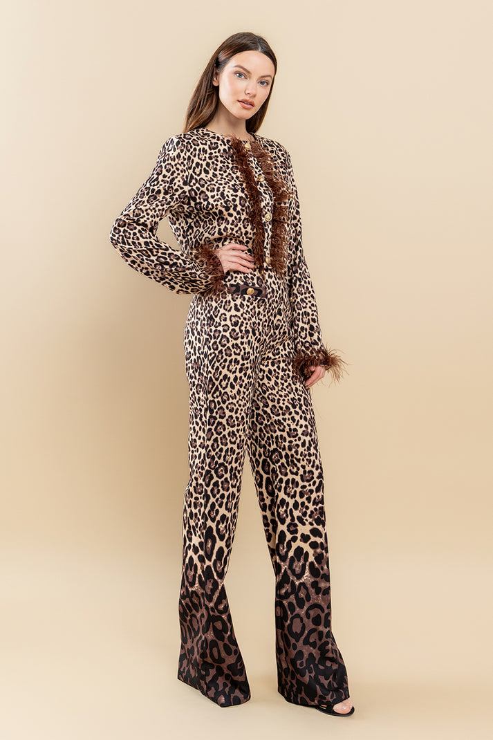 Animal Ombre Animal Ombre Print Feather Trim Jacket Pant Set for $89.99 ...