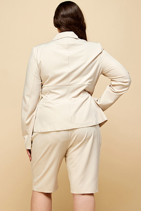 Plus Size Long Sleeve Jacket Biker Short Set