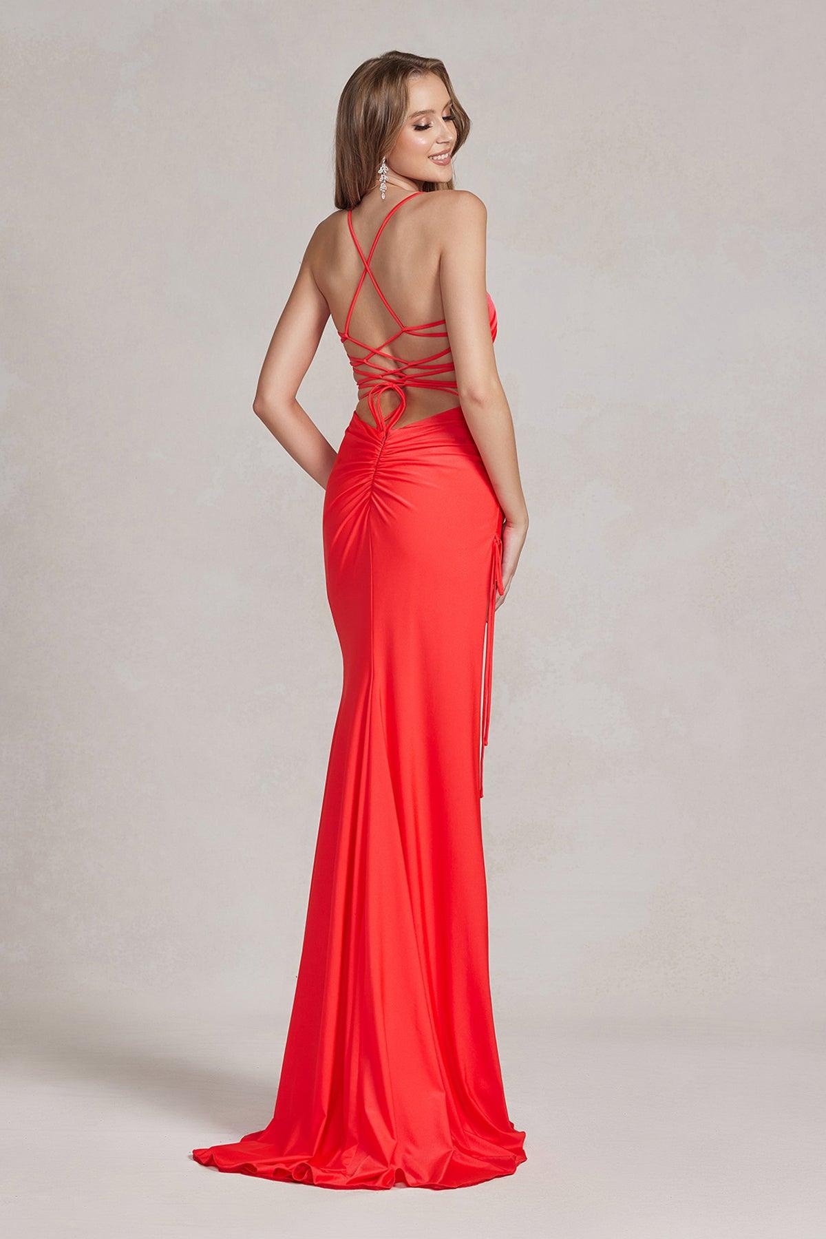 Nox Anabel T1140 Long Spaghetti Strap Sexy Prom Dress Apple Red