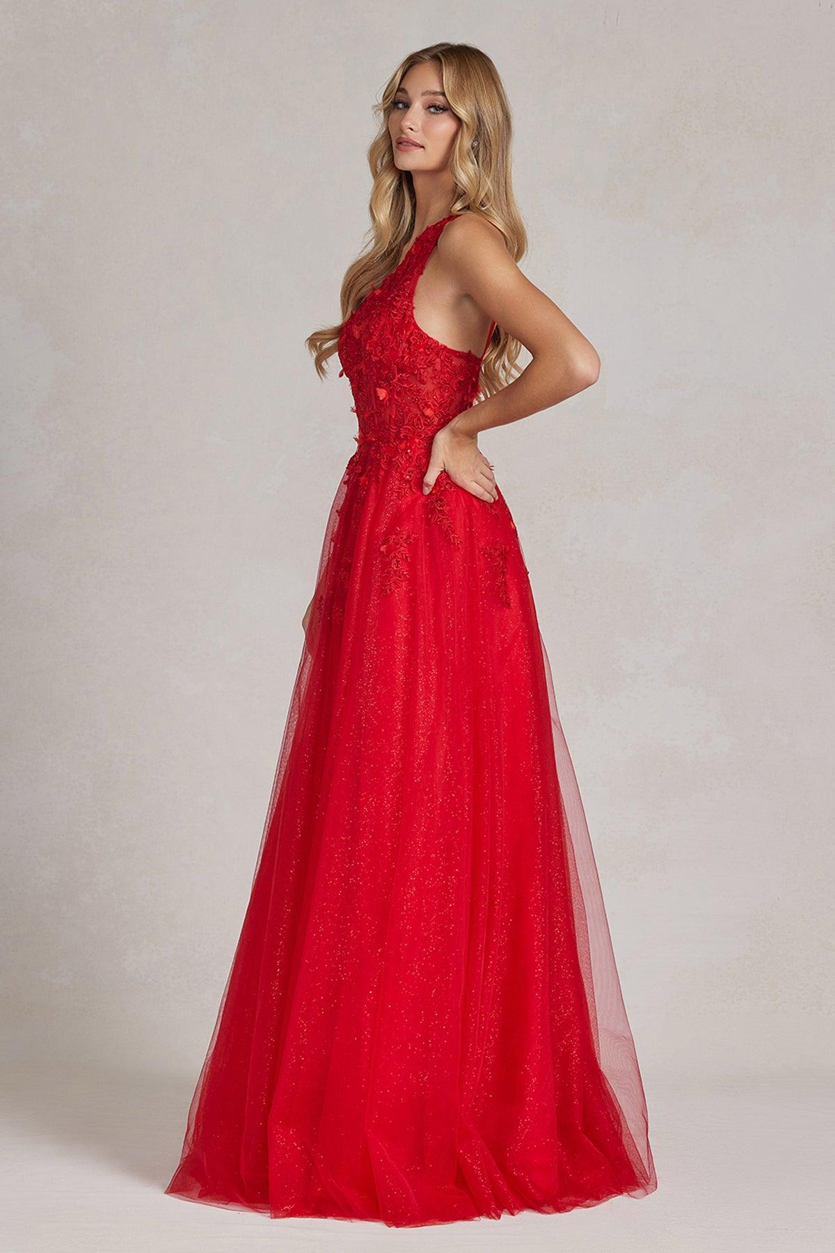 Nox Anabel T1143 Long One Shoulder A Line Prom Gown Red
