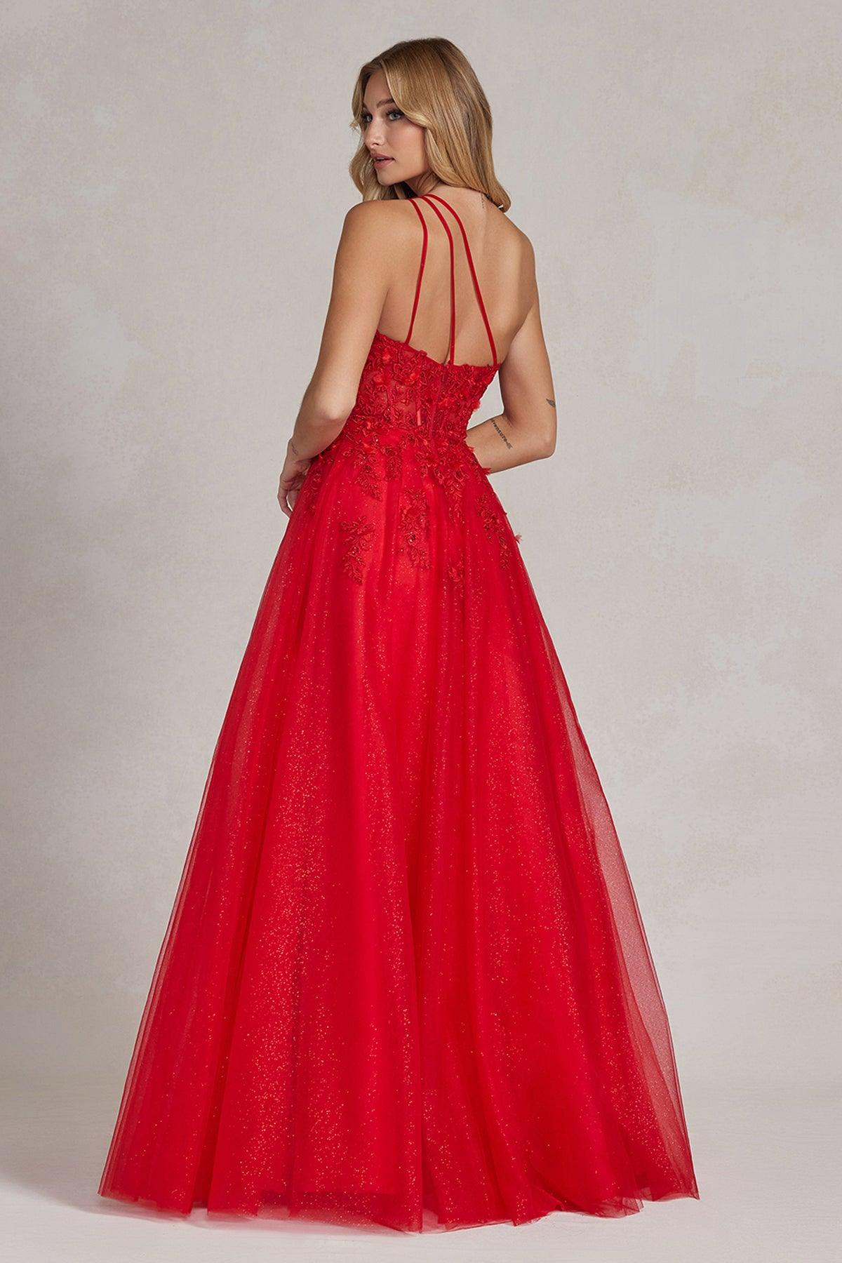 Nox Anabel T1143 Long One Shoulder A Line Prom Gown Red
