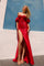 Prom Dresses Long Fitted Formal Detachable Sleeves Prom Dress Red