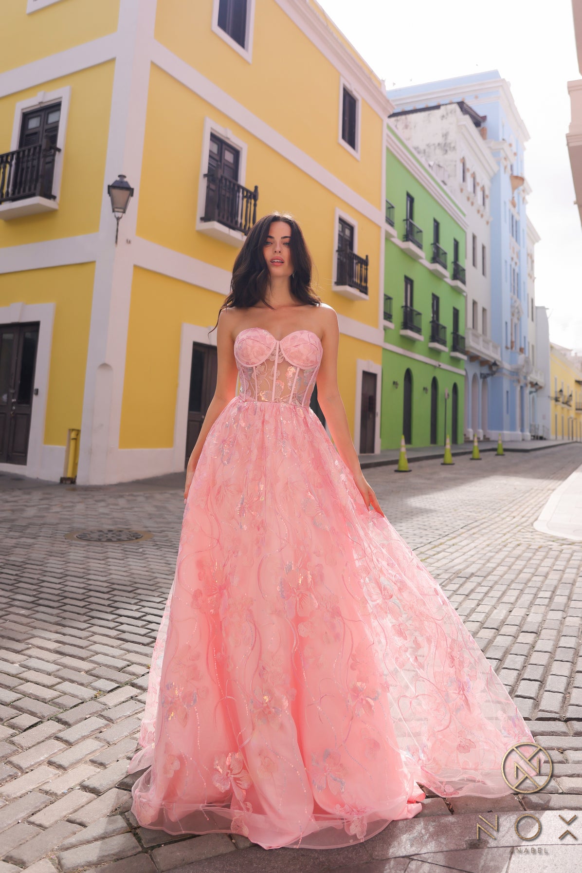 Nox Anabel T1332 Sequin-Floral Strapless Long Prom Ball Gown Blush / 6