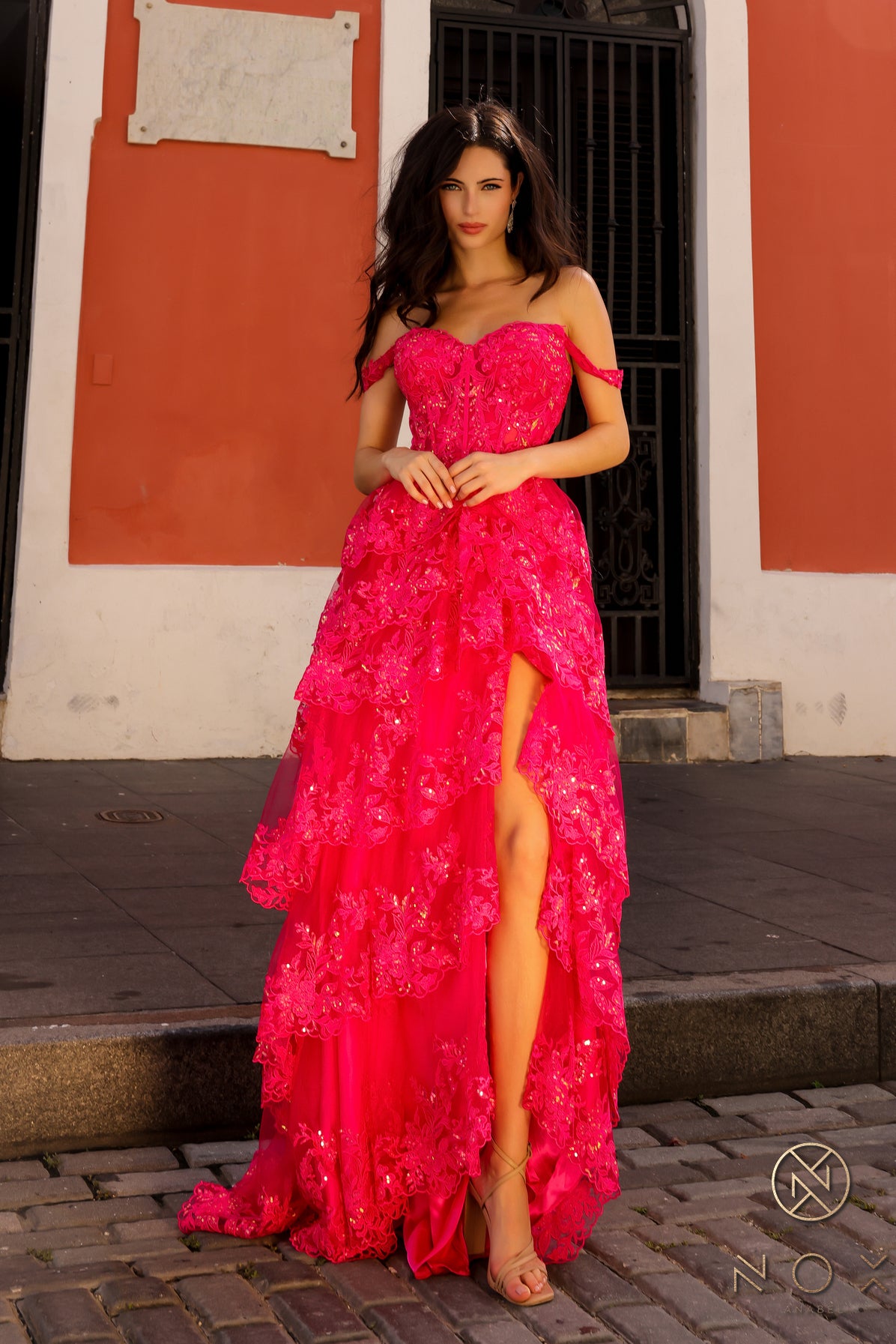 Nox Anabel T1335 A Line  Long Formal Evening Lace Prom Dress