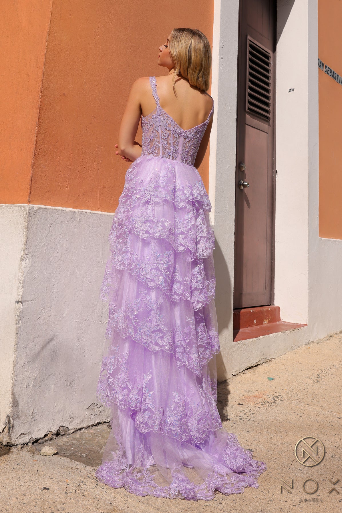 Nox Anabel T1335 A Line  Long Formal Evening Lace Prom Dress