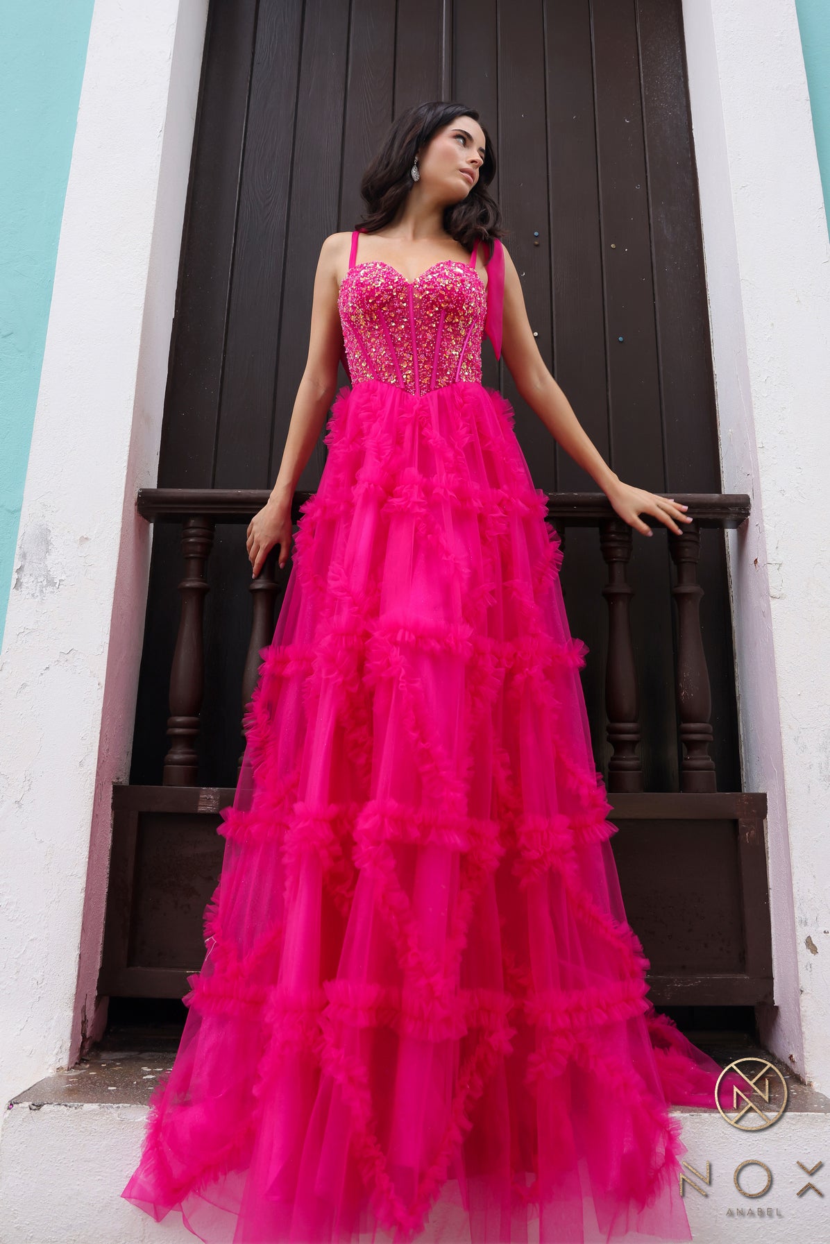 Nox Anabel T1340 Long Beaded Formal A Line Prom Gown
