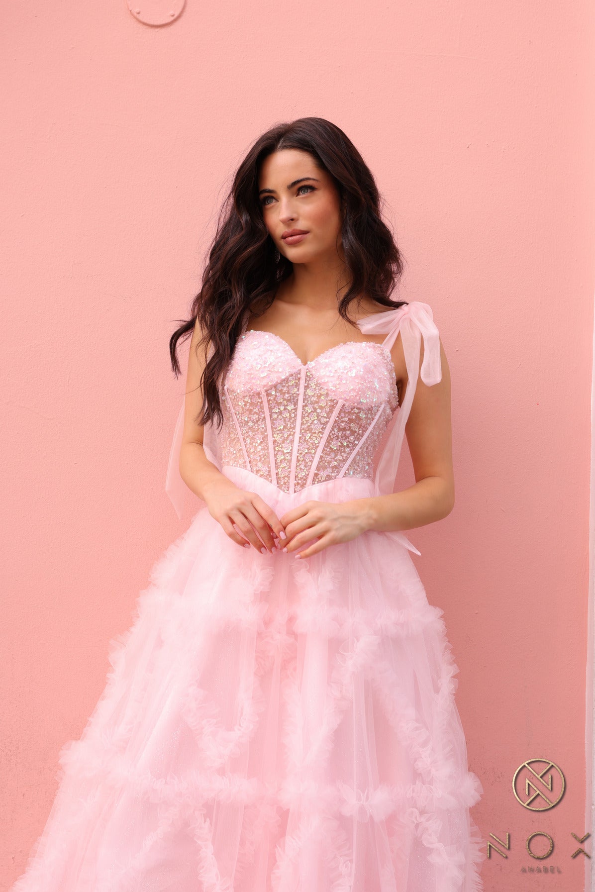 Nox Anabel T1340 Long Beaded Formal A Line Prom Gown