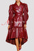 Cocktail Dresses Long Sleeve Tiered Belt Hi Low Faux Leather Coat Dress Cherry