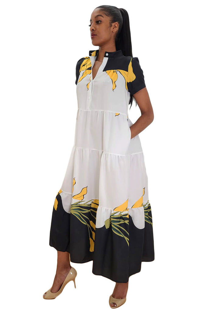 Short Sleeve Pockets Tiered Cotton Midi Dress for $109.99 – The Dress ...