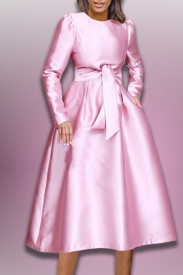 satin wrap midi dress long sleeve Long Sleeve Wrap Belt Pockets Satin Midi Dress – The Dress Outlet