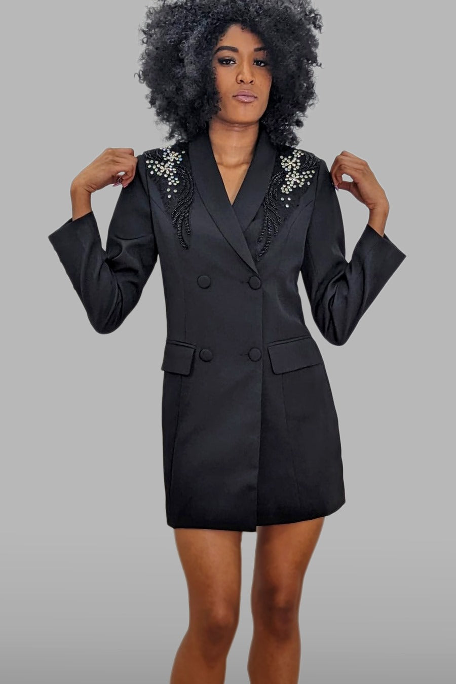 Long Sleeve Embellished Blazer Short Dress
